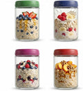18 OZ 4Pack, Overnight Oats Jars with Lids, Glass Meal Prep Containers, Airtight Mason Jars for Breakfast, Yogurt Parfait, Salad & Smoothies, Leakproof and Reusable Food Storage Jars(4-1)