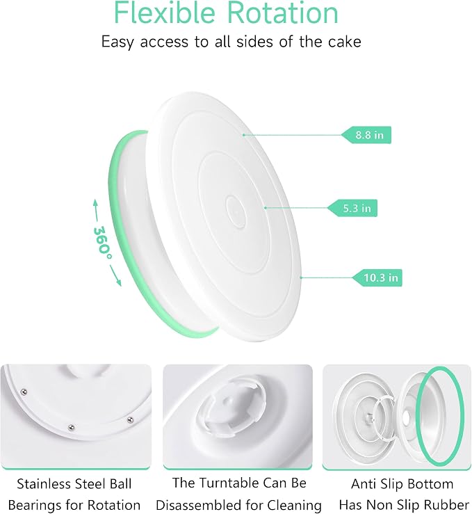 Cake Decorating Kit,137pcs Cake Decorating Supplies with Cake Turntable for Decorating,Pastry Piping Bag,Russian Piping Tips Baking Tools, Cake Baking Supplies for Beginners(Green)