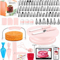 RFAQK 200PCs Cake Decorating Kit with Cake Turntable & Leveler, Baking Supplies Gift Includes 110+1 Piping Bags,55 Icing Tips,2 Frosting Spatulas, Adjustable Scraper, Video Tutorial, Booklet & more