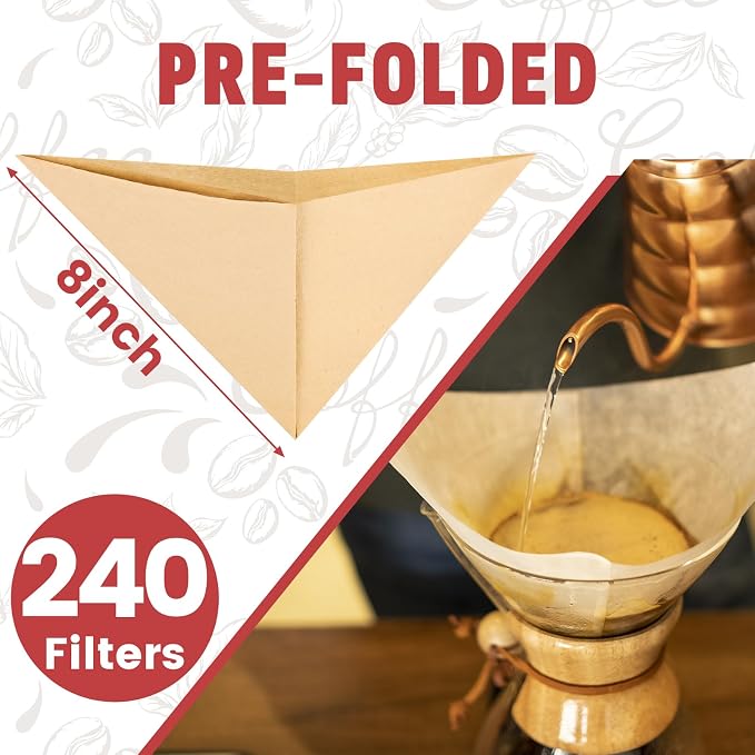 Pre-Folded Unbleached Cone Coffee Filters – Premium Thick Paper, Compatible with Pour-Over Coffee Makers (240 Filters)