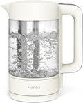 Martha Stewart 1.7L Glass Carafe Electric Kettle with Removable Tea Infuser | 7 Cups, 4 Presets, Rapid Boiling, Stainless Steel Tea Leaf Infuser, Cordless Swivel Base, Keep Warm, Auto Shut-Off, Linen