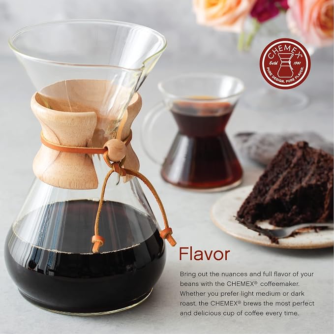 Chemex Pour-Over Glass Coffeemaker - Classic Series - 8-Cup - Exclusive Packaging | Manual Drip Coffee Brewer, Non-Porous Borosilicate Glass, Uses Bonded Filters, Sediment-Free