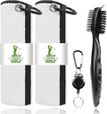 2 Pack Golf Towels with Club Brush, Microfiber Waffle Cleaning Set | Waffle pattern microfiber for strong water absorption, cleans clubs & balls, 2 towels + 1 brush, ideal for golfers