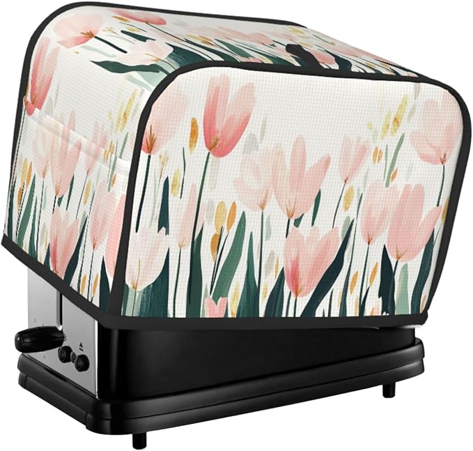 2 Slice Toaster Cover Tulip Flower Watercolor Dust Proof Washable Kitchen Appliance Cover with Pocket, Oxford Fabric Countertop Toaster Protector for Standard Toasters Small Appliances