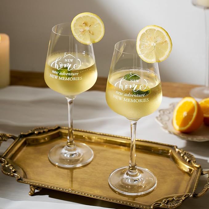 AW BRIDAL House Warming Gifts New Home Wine Glasses with Wood Keepsake Box | 2026 Closing Gift for Home Buyers and Homeowner, New Apartment Gift Basket for Couple, First House Present for Newlyweds
