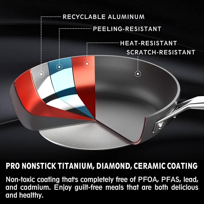 MsMk 11 Inch Nonstick Frying pan, Grey Large Cooking Pan Titanium Skillet | Non Toxic, Even Heating, Easy Clean, Dishwasher & Oven Safe, suitable for gas & electric & induction stoves, PFOA & PFAS Free