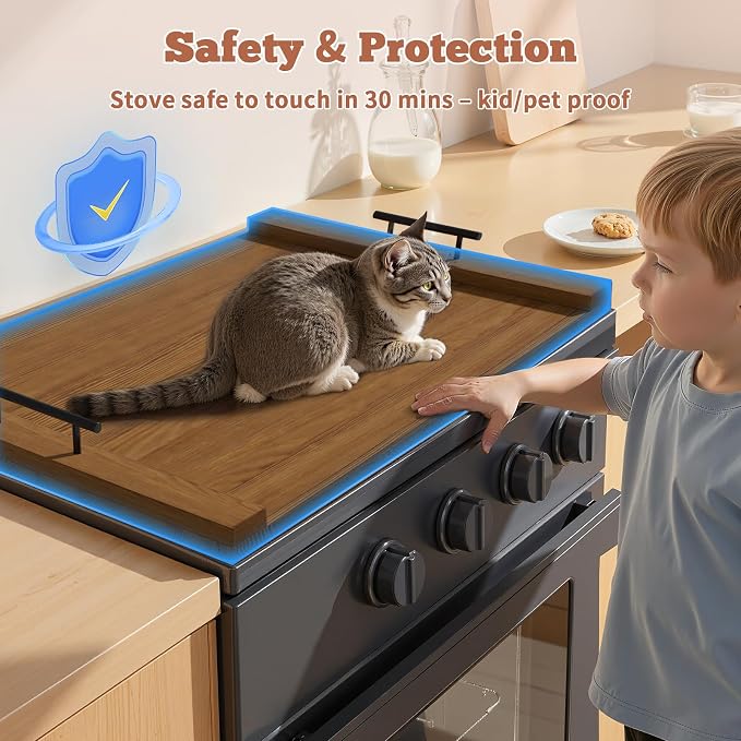 Gas Stove Top Cover: Wooden 30 * 22 inches Noodle Board Stovetop Covers with Handles, Wood Cutting Board for Kitchen Gas Stove and Electric Stove