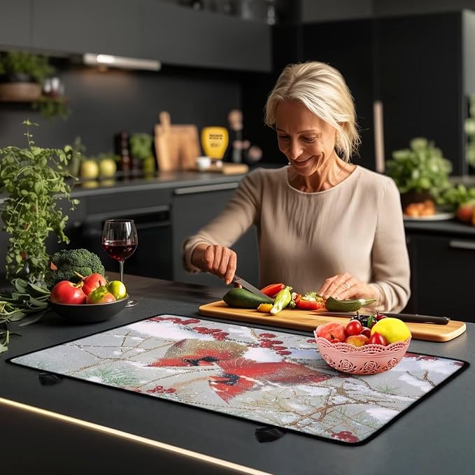 Cardinal Snow Holly Branch Print Stove Top Covers for Electric Stove Easy to Clean Glass Cooktop Protector Ceramic Protecting Counter Top Table Protector for Winter Decor, 29.18 x 20.96 inch