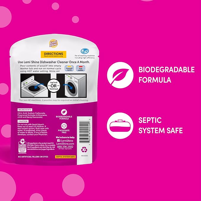 Lemi Shine Washing Machine Cleaner, Restore Performance, Biodegradable Ingredients (1 Count) | Hard Water Citric Acid Cleaning Powder - Made with Biodegradable Ingredients