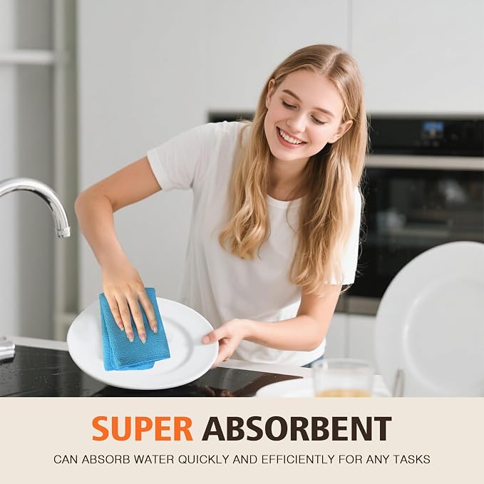 Dish Cloths for Washing Dishes with Scrub Side, Microfiber Dish Rags | Dual-sided microfiber dish cloths with scrubber for stuck-on food, quick dry kitchen washcloths 9 Pack, 12" x 12 Inch Blue