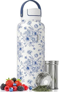 32 oz Ceramic Lined Tea Infuser Travel Tumbler, Micro-Mesh Stainless Steel Infuser, Pure Taste Ceramic Interior, Triple Insulated 12hr Hot Cold, Dual Sip & Straw Lid, Scratch-Resistant