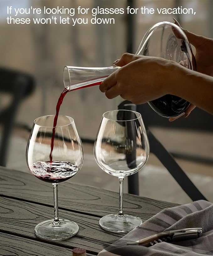 OJA Wine Glasses Set, Crystal Red Hand Blown Wine Glass, Set of 4,23.5 oz | Large, Burgundy, Ultra-thin, Light for Wine Tasting, Perfect Gifts, Valentine's Day, Anniversary, Birthday