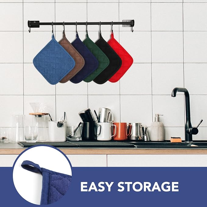 Joyhalo 4 Pack Pot Holders for Kitchen Clearance | Cotton Oven Holder with Great Heat Resistance, Potholders Sets for Kitchen, Countertops, Hot Pots and Pans, Dark Blue