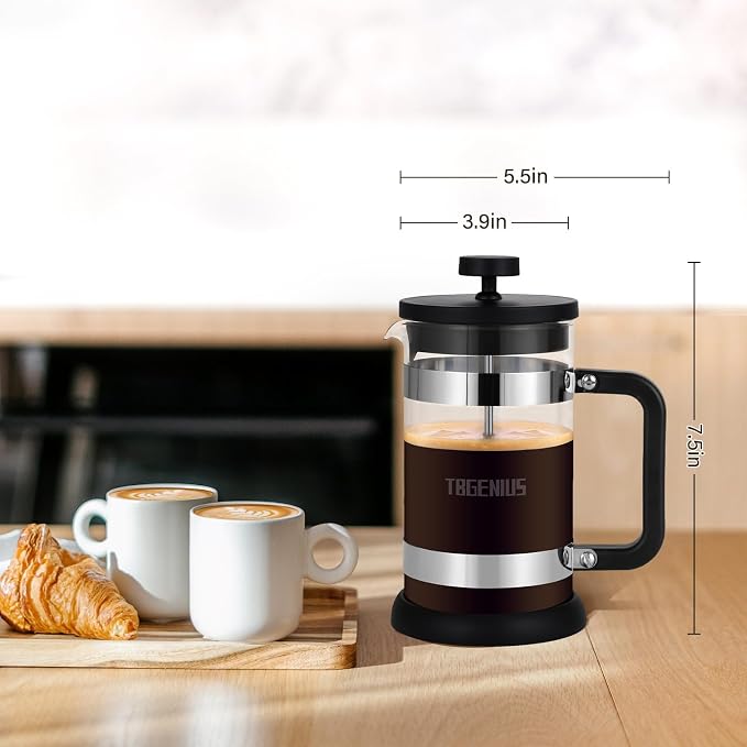 French Press Coffee Maker, 21 oz, Thickened Borosilicate Glass | Coffee Press, Thickened Heat-Resistant Glass for Cold Brew, Tea and Milk Frothing, Black