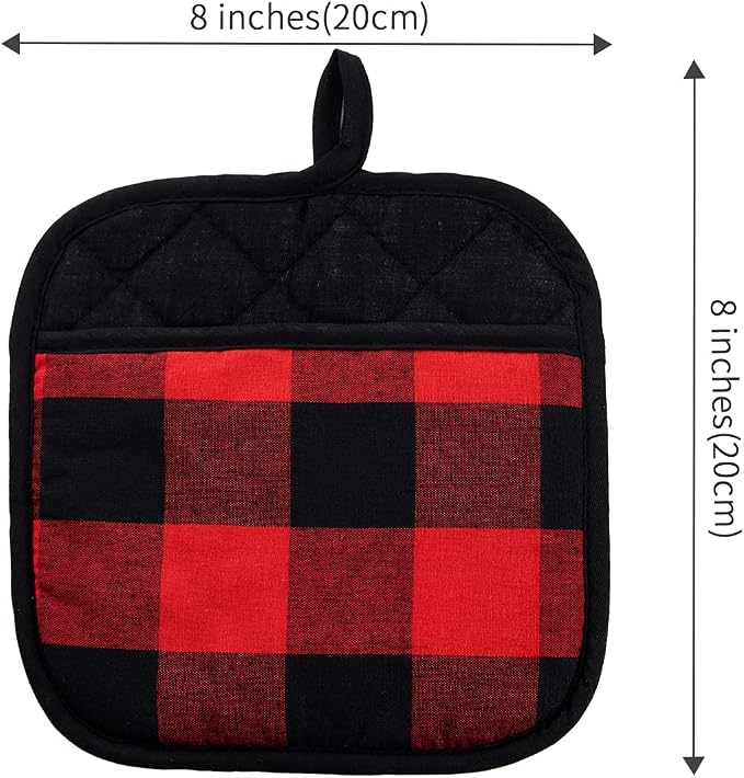 Joyhalo 4 Pack Pot Holders for Kitchen Clearance | Cotton Oven Holder with Great Heat Resistance, Potholders Sets for Kitchen, Countertops, Hot Pots and Pans, Black and Red