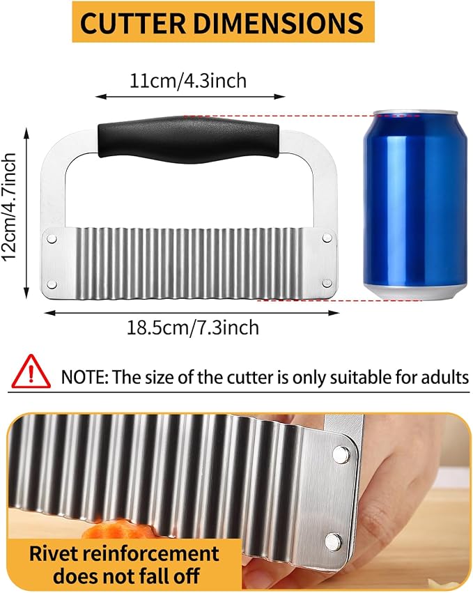 Crinkle Cutter Stainless Steel Potato Slicer Wavy Chopping Black Veggies | Comfortable Black Handle Sharp and Deep Waves Crinkle Cutting Chip for Carrot Zucchini Pickled Cucumber Dishwasher Safety