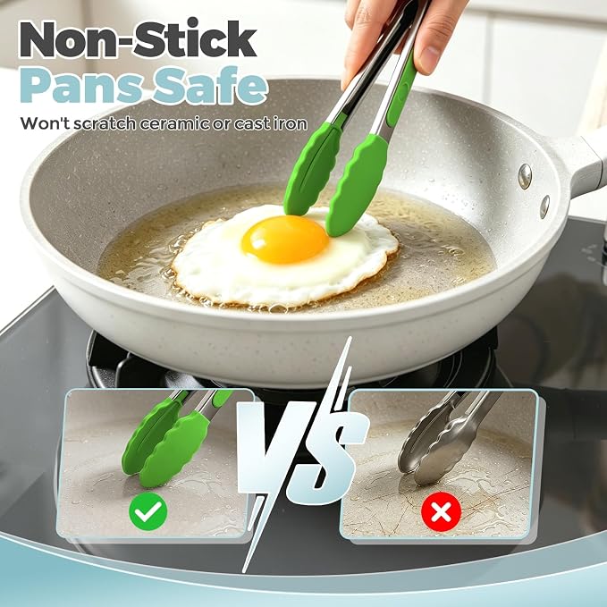 Small Cooking Tongs 7 inch Mini Serving Tongs with Silicone Tips, Set of 3 (Red + Green + Blue)