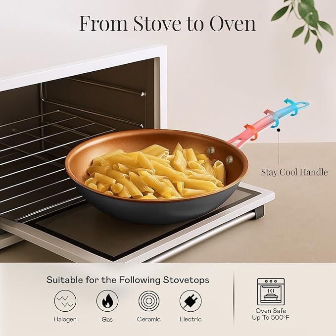 Gotham Steel 11 Inch Non Stick Frying Pan Nonstick Pan with Ceramic Copper Coating for Long Lasting Nonstick Frying Pan Skillet for Cooking with Stay Cool Handle, Oven/Dishwasher Safe, Non Toxic