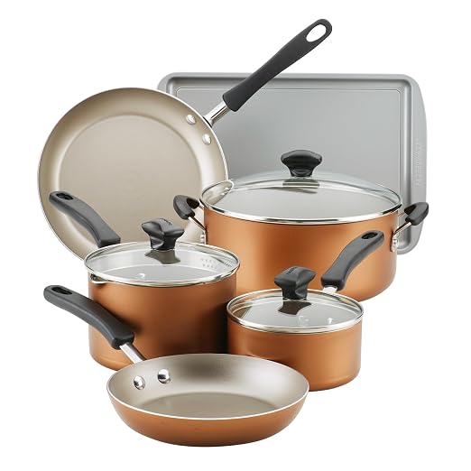 Farberware Cookstart Aluminum DiamondMax Nonstick Cookware Set, Kitchen Essentials, 15-Piece, Copper