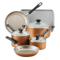 Farberware Cookstart Aluminum DiamondMax Nonstick Cookware Set, Kitchen Essentials, 15-Piece, Copper