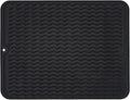 Silicone Dish Drying Mat, Non-Slip Easy Clean Sink Mat Large Heat-resistant Dish Drainer Mat for Kitchen Counter, Sink, Refrigerator or Drawer liner (18" x 16", BLACK) | Quick-Dry Ridges, Hangable & Roll-Up for Storage, Dishwasher Safe