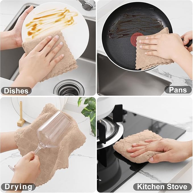 Homaxy 18 Pack Super Soft Absorbent Dish Cloths, 10" x 10", Tan | Coral Velvet, Nonstick Oil Fast Drying Microfiber Cleaning Cloth, No Lint Household Dishcloths