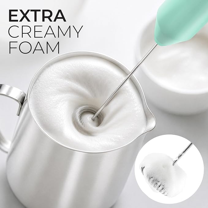 Zulay Kitchen Powerful Milk Frother AA Batteries Included – Ultra Fast Handheld Drink Mixer with Stainless Steel Whisk Stirrer for Coffee, Protein, Matcha & More, Frother Wand Electric Frothmate