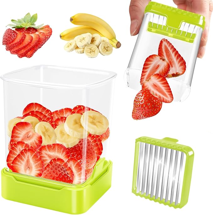 Strawberry Slicer Cup, Fruit Cutter, Quick-Slice, Meal Prep, Green | Dual-Function Base, Easy-Clean & Storable – 304 Stainless Steel Blade – Quick & Safe Slicing Kitchen Gadget
