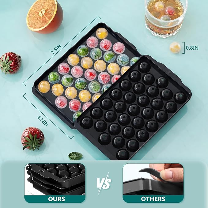 Optish Ice Cube Tray with Lid and Bin, 3 Pack Ice Trays for Freezer, 99 Pcs Round Ice Cube Mold, Ices Maker Bucket with Scoop for Cocktail, Coffee, Rv Accessories, Easy to Release (0.8 inch, Black)