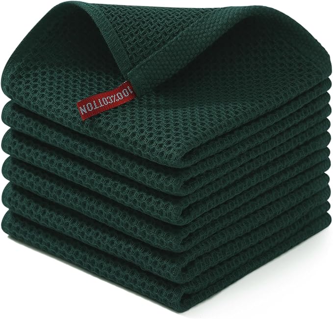 Homaxy 100% Cotton Waffle Weave Kitchen Dish Cloths 6-Pack, Blackish Green | 12 x 12 Inches, Ultra Soft Absorbent Dish Towels, Quick Drying Dish Rags with Hanging Loop