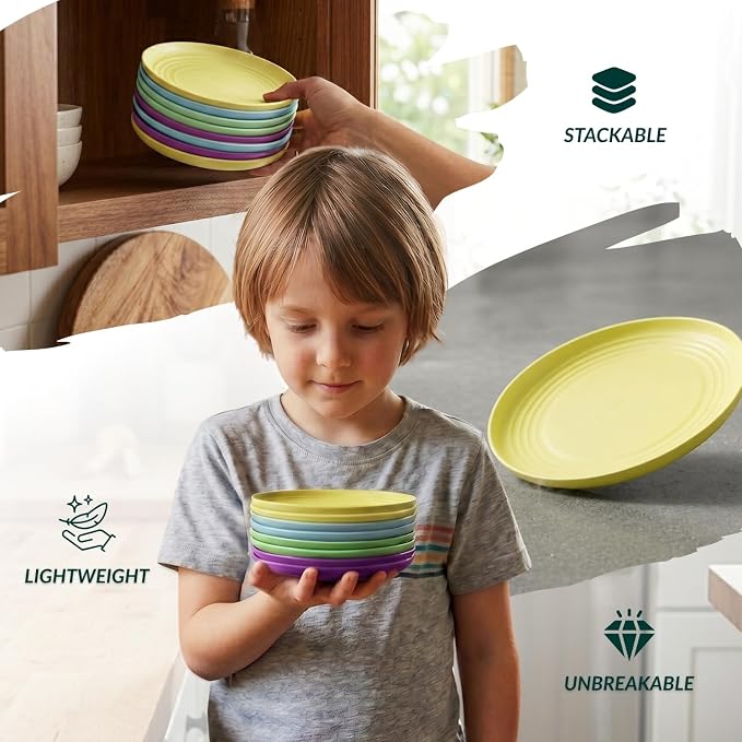 Mini Appetizer Plates 5.7-inch Wheat Straw Plates Set of 8 - Unbreakable Small Dessert, Snack, Salad Plates - Dishwasher Safe - Vibrant Memphis Colors