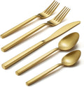Alata Cube Gold 20-Piece Flatware Set, Forged Cutlery Set, Matte Gold Silverware Service for 4, Stainless Steel Tableware with Square Handle for Home/Restaurant, Dishwasher Safe