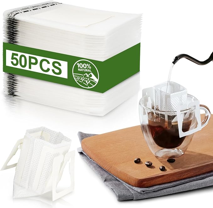 CARGEN 50Pcs Portable Coffee Filter Paper Bags,Hanging Ear Drip Coffee Bag | Single serve disposable pour over, food-grade paper, clean taste, for camping, backpacking, travel, office, home, on the go