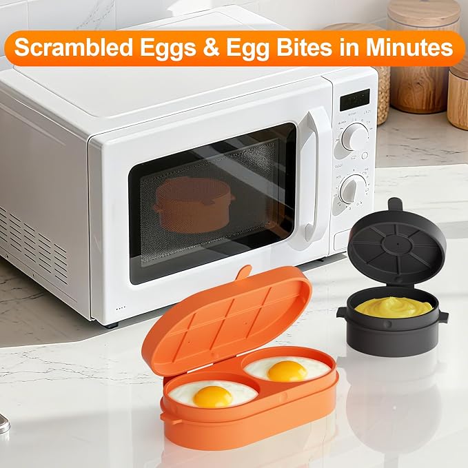 Microwave Egg Cooker, Microwave Egg Maker For Breakfast Sandwich, Silicone Egg Bite Molds For Scrambled Eggs Muffins, Safe for Oven Air Fryer, Dishwasher-Safe Orange