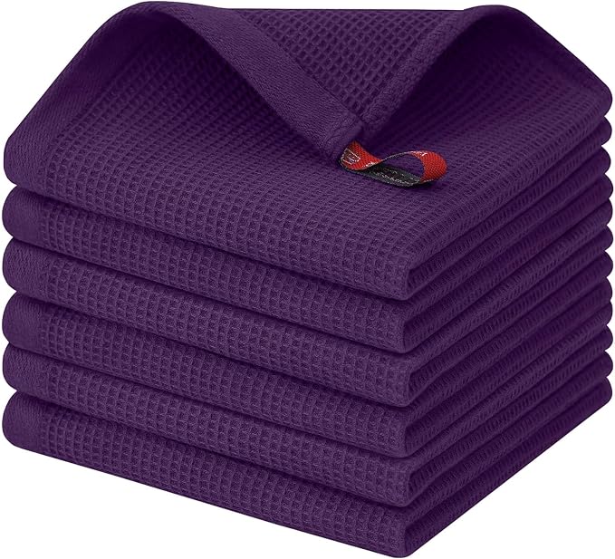 Homaxy 100% Cotton Waffle Weave Dish Cloths, 6 Pack, Eggplant | Soft and Absorbent Dish Towels, 12 x 12 Inches Quick Dry Dish Rags