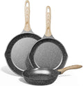 JEETEE 8 & 9.5 & 10 Inch Nonstick Frying Pan Sets for Cooking - Dual Spouts | All Stove Compatible, Easy-Clean, Even Heating, PFOA Free, Cool Ergonomic Handle, Non Stick Fry Pans for Egg Steak Fish,Grey