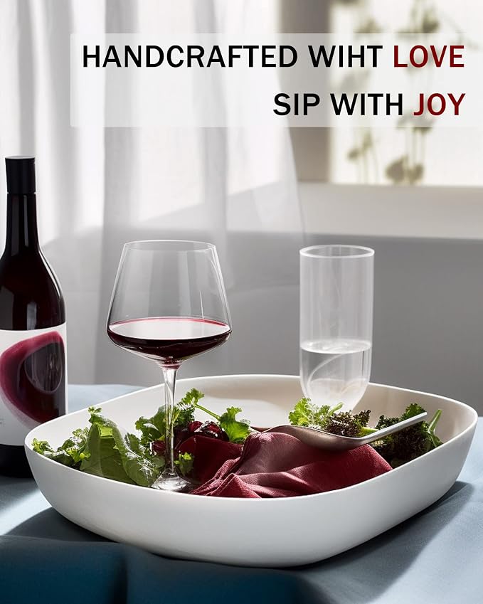 JBHO Set of 4-21 Ounce Hand Blown Italian Style Crystal Burgundy Wine Glasses - Lead-Free Premium Crystal Clear Glass - Gift-Box for any Occasion