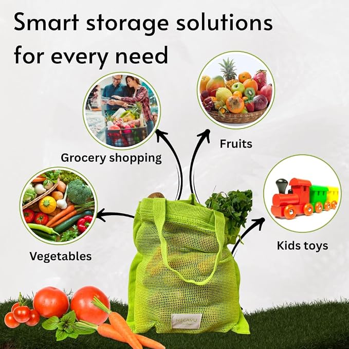 100% Cotton Set Of 2 Mesh Grocery Bag | Eco-Friendly Cotton Market Bags For Vegetable Shopping | Multi-Purpose Portable Cotton Market Bags with Reinforced Edges (Kiwi Green) (Kiwi Green)