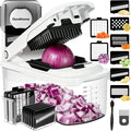 Ourokhome Food Chopper with Container, Manual Mandolin Vegetable Slicer Onion Dicer with 8 Blades, Hand Veggie Shredder for Potato, Tomato, Essential Kitchen Gadgets (8 in 1, White)
