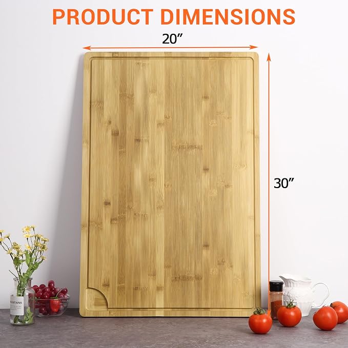 30 Inch Extra Large Bamboo Cutting Board for Kitchen, Stove Top Cover Wood Chopping Board with Handle and Juice Groove, Noodle Board, Meat Carving, and Charcuterie Board, 30 x 20 Inch