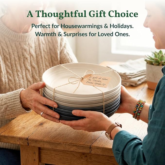 Wheat Straw Plates Set of 8, Reusable Lightweight and Unbreakable 9 inch Plates, Premium Microwave and Dishwasher Safe Plates for Kitchen, Camping, Picnic, Party - GreyStone