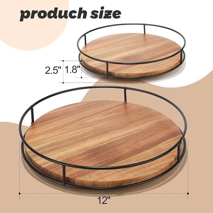 12" Acacia Wood Lazy Susan,360° Lazy Susan for Countertop or Dining Table
