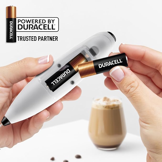 Zulay Kitchen Powerful Milk Frother Wand With Duracell Batteries - Ultra Fast Handheld Drink Mixer - Electric Whisk Foam Maker for Coffee, Lattes, Cappuccino & Matcha - Triple Whisk - Black
