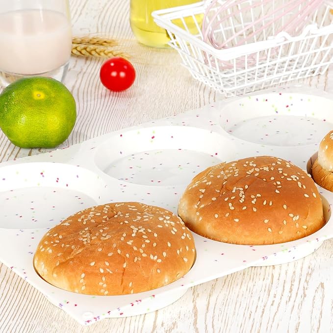 CAKETIME 4 Inch Muffin Top Pans Non Stick, Jumbo Silicone Molds for Breakfast Sandwiches Round Baking Pan for Oven English Muffins, Whoopie Pies, Corn Bread, Egg Bites, Tarts 3 Pack