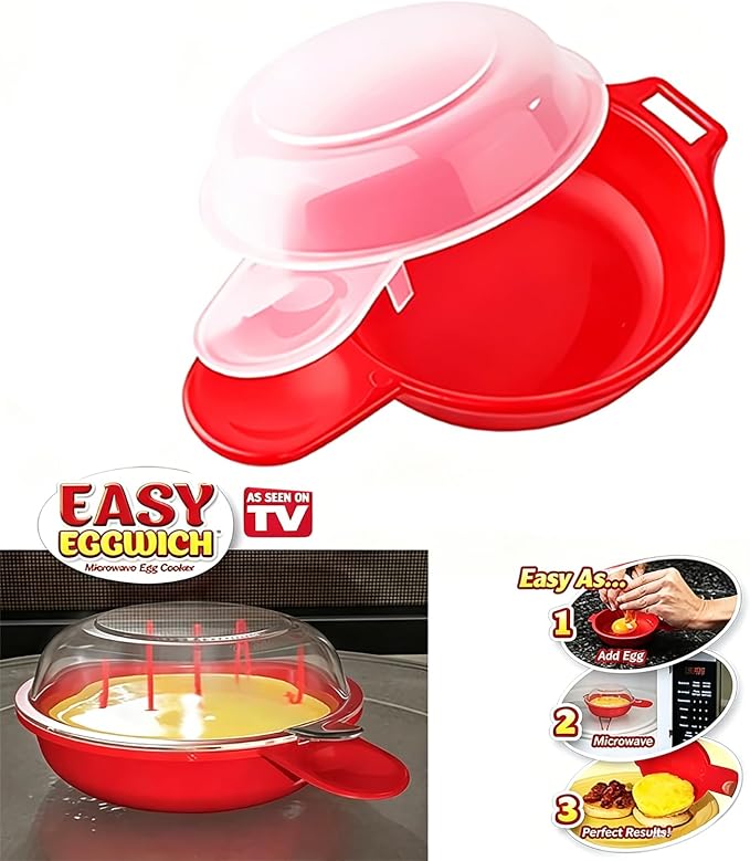 Microwave Omelet Maker, Microwave Egg Cooker,1 Minute Fast Egg Hamburg Omelet Maker Kitchen Cooking Tool(Red and clear)