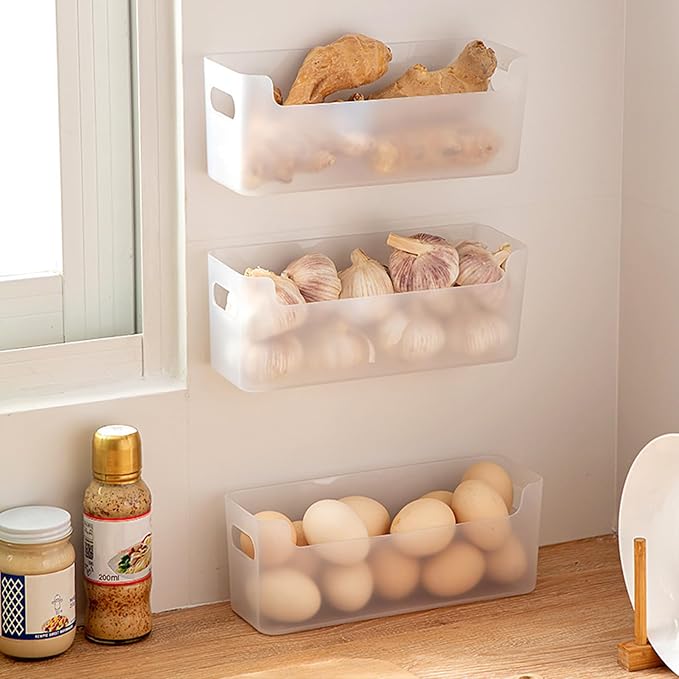 3 Pcs Kitchen Cabinet Door Organizer, Adhesive Mount Inside Cabinet Door Storage, Under Sink Storage Shelf for Kitchen,Bathroom,Office (Transparent)