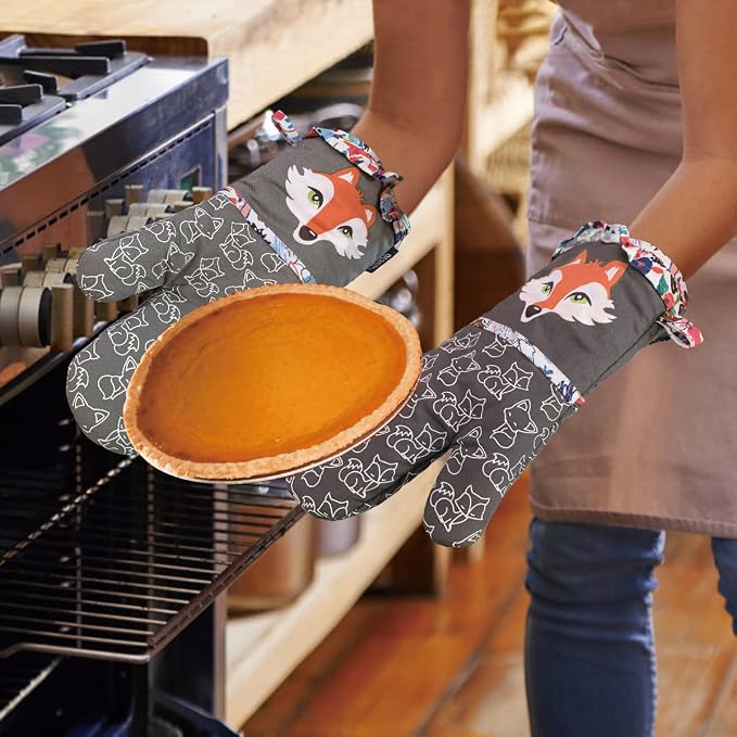 Alselo Oven Mitts 1 Pair, Silicone Printed Kitchen Mittens,7"x13.5" | Heat Resistant & Non-Slip Oven Gloves, Fashion Animal Design with Soft Quilted Cotton Lining for Baking Cooking BBQ (Grey 2)
