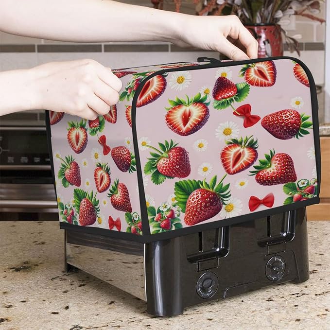 2 Slice Toaster Cover Strawberry Pink Daisy Toaster Covers Two Slice Wide Slot Waterproof and Dustproof Covers for Wide Slot Toasters and Small Appliances Kitchen Decor Gifts