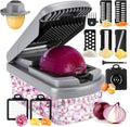 Yusshn Vegetable Chopper, 12-in-1 Food Veggie Chopper Cutter with Container | 7 Sharp Blades Dice, Slice, Shred and Grate for Salads, Onions and Meal Prep, with a Non-Slip Base and Drain Basket