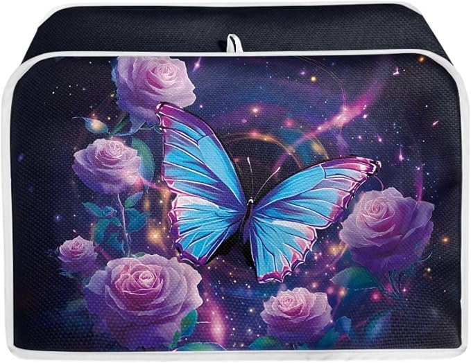 Toaster Cover 2 Slice Dustproof Toaster Bread Maker Cover Small Kitchen Appliance Fingerprint Protection Kitchen Decor, Butterfly Roses Blossom